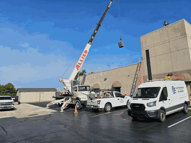 C&W Mechanical team performing rooftop HVAC work